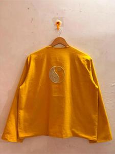 Premium Yellow <b>Velvet</b> Embroidered Suzani <b>Jacket</b> with Sun and Yin Yang Pattern Full Sleeve V-Neck Handmade Boho Autumn Coat - Product Image 6