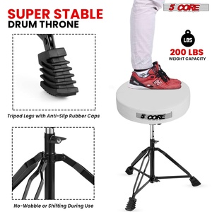 5 Core Drum Throne 3" Thick <b>Padded</b> Guitar Stool 200Lb Capacity Heavy Duty Adjustable Drummer <b>Chair</b> - Product Image 6