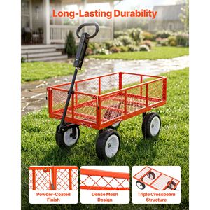 Heavy Duty Steel Garden Utility Wagon 900 LBS Capacity 10 Inch Tires Adjustable Outdoor Gardening Stool - Product Image 3