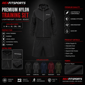 REXFIT SPORTS 2026Wholesale Custom Men’s Nylon Training Set Hooded Windbreaker <b>Jacket</b> and Shorts <b>Lightweight</b> Gym <b>Running</b> Wear - Product Image 1