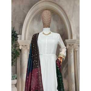 Robe Anarkali et pantalon Kavya Fab Designer avec dupatta en blanc, taille L, pour les soirées - Product Image 2