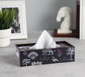Caja de pañuelos rectangular hecha a mano con diseño floral impreso en tablero MDF elegante para decoración de mesa en el hogar, restaurantes y hoteles. - Product Image 2