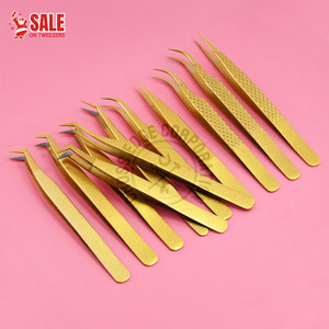 Manufacturer's <b>Glitter</b> Gold Lash Applicator Set Stainless Steel Eyelash Extension Tweezers for Eyelash Fiber Tip Extensions - Product Image 1