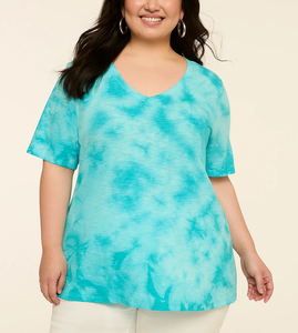 T-shirts décontractés pour femmes, best-sellers, avec logo personnalisé, imprimés tie-dye, col en V, grandes tailles, 100 % coton, 180 GSM, OEM - Product Image 1