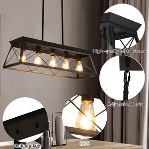 Lampadario a sospensione moderno da 32 pollici con gabbia in metallo, 5 luci, nero, stile industriale, regolabile per sala da pranzo e cucina - Product Image 6