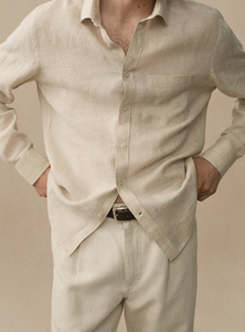 Chemise classique fabriquée par OEM, vente en gros, chemise 100% lin français avec ourlet incurvé, options multicolores, chemise pour homme - Product Image 5