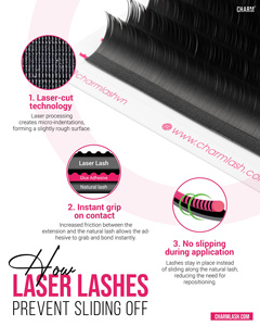 Boîtes à cils Charmlash en gros, extensions de cils en vison laser légères, plus douces, 30 % plus longues, plus durables, innovantes, à tige moyenne - Product Image 5