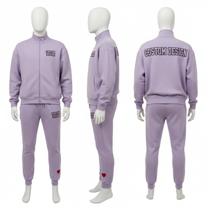 Custom Design Men's Brown <b>Tracksuit</b> Full Zip Stand Collar Sweatshirt Jogger Pants Embossed Logo Casual Autumn Wear - Product Image 3