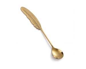 Mini cuchara dorada para postre, diseño de plumas, acero inoxidable, cuchara para mezclar té, café, pastel, queso, vajilla de cocina, cubertería - Product Image 1