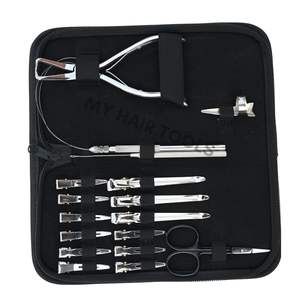 Kit completo de herramientas para extensiones de cabello: Alicates negros para prensar cuentas planas, herramienta de gancho, clips de seccionamiento, tijeras de precisión - Product Image 1