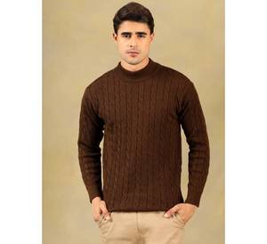 OEM Custom Heavyweight Men's Brown Cable Knit Sweater Long Sleeve Winter Pullover Knitted <b>Jumper</b> For Men Warm Male Knit Sweater - Product Image 3