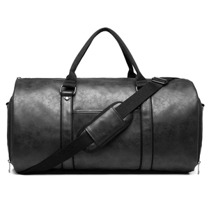 Men's PU Leather Duffel <b>Bag</b> 30-40L Adjustable Strap Zipper Closure Casual Gym Travel Solid Brown - Product Image 6