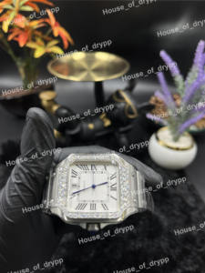 Reloj de Pulsera de Lujo con Caja Cuadrada con Incrustaciones de Diamantes Moissanite, Movimiento Automático, Números Romanos, Acero Inoxidable - Product Image 3