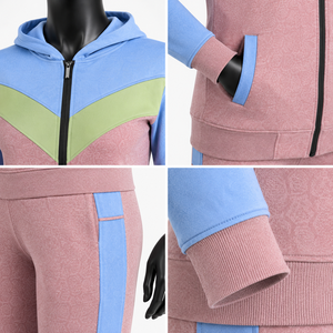 Ensemble de survêtement rose et bleu pour femme : veste zippée et pantalon de jogging – Tenue décontractée, sportive et d'entraînement - Product Image 4