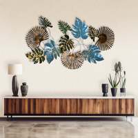 Élégance Naturelle : Art Mural Abstrait Géométrique Fait Main en Laiton avec Motif Feuille, Décoration Murale Encadrée pour Salons et Hôtels