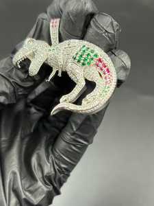 Colgante de Dinosaurio de Moissanita Multicolor con Diseño de Animal para Fiesta Hip Hop, Joyería Fina de Plata 925, Colgantes y Dijes - Product Image 4