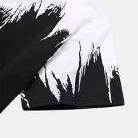 T-shirt en jersey uni pour homme, noir et blanc, motif abstrait brossé, manches courtes, coton respirant, logo personnalisé, coupe décontractée, 220g
