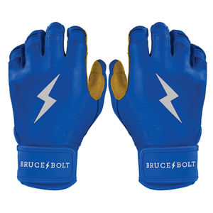 Bruce Bolt Leather Customizable Blue Batting Gloves Lightning Logo Hook Loop Closure Durable Non-Slip Unisex Adult Glove - Product Image 1