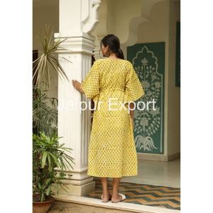 Caftan fait à la main vêtements pour femmes robe jaune imprimé fleuri long coton caftan grande taille vêtements pour femmes caftan tenue décontracté - Product Image 5