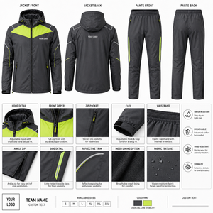 Waterproof Hooded Running Suit Unisex Custom Print Logo Raglan Sleeve Panel Design Softshell Fabric Hiking Lightweight - Product Image 4