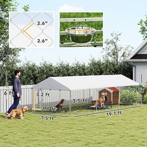 Cuccia per Cani da Esterno con Ciotole Regolabili e Girevoli, Copertura Impermeabile, Chiusura Sicura, 6m x 2.3m x 1.6m, con Mangiatoie - Product Image 3