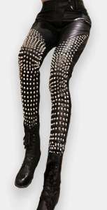 <b>Plus</b> <b>Size</b> Men Gothic punk rivet studded <b>Leather</b> Pants Lace Up Side Zipper Skinny <b>Trousers</b> Motorcycle Style for Autumn - Product Image 4