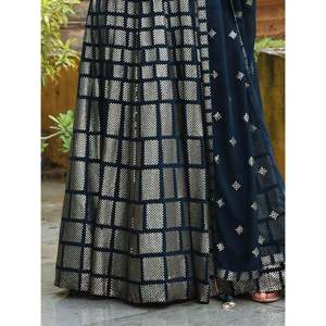 Outstanding Zeel Clothing Teal Blue Embroidered Georgette Semi-Stitched <b>Wedding</b> Lehenga Choli - Product Image 1