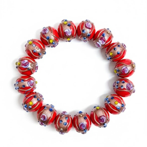 Cuentas de Vidrio Lampwork Rojas de 16 mm |   Cuentas de Diseño Floral Estilo Murano |   Hilo Artesanal de 8 Pulgadas para la Creación de Joyería DIY EXCEL - Product Image 1