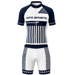 Navy Blue White Custom <b>Cycling</b> Jersey <b>Shorts</b> Set <b>Short</b> Sleeve Full Zip Breathable <b>Padded</b> Bike Uniform Racing Team Sportswear - Product Image 1