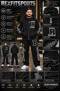 Custom Men Chenille Embroidery Tracksuit Screen Printing <b>Zip</b> <b>Up</b> <b>Hoodie</b> Sweatpants Set <b>Black</b> Streetwear Custom Logo Private Label - Product Image 6