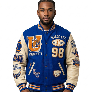 Chaqueta Varsity personalizada en oferta, para hombre, con bordado chenille, mangas de cuero, chaqueta de invierno, chaqueta Varsity de béisbol con letras personalizadas. - Product Image 2