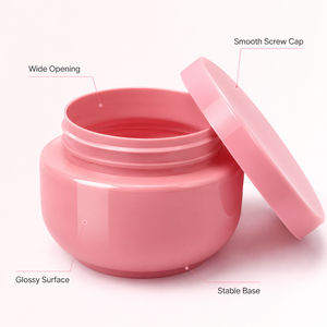 กระปุกครีมเครื่องสำอางทรงกลม พลาสติก PET 120 มล. สีชมพู ปากกว้าง ฝาเกลียว บรรจุภัณฑ์สำหรับผลิตภัณฑ์ดูแลผิว โรงงานเวียดนาม รับออกแบบตามสั่ง - Product Image 2