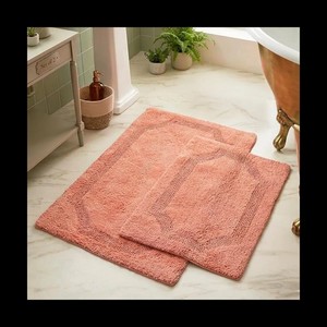 Ensemble de tapis de bain en coton, 2 pièces, couleur unie, rectangulaire, antidérapant, avec support en caoutchouc, pour usage domestique, style classique, tufté, épaisseur moyenne - Product Image 5