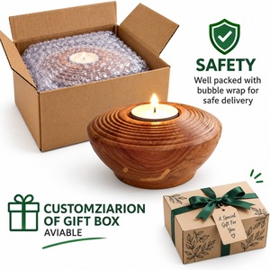 Support de bougie en bois artisanal, rond, pour bougies chauffe-plat, décoration de table, idéal pour les fêtes et Noël - Product Image 5