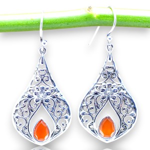 Wholesale Christian 925 Sterling <b>Silver</b> Bezel Set <b>Earring</b> For Women Orange Carnelian Gemstone Pear Cut <b>Dangle</b> <b>Earrings</b> For Women - Product Image 1