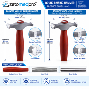 Rounded Raising Hammer Narrow Wide 19mm x 6mm 19mm x 10mm 19mm x 7mm Wood Steel Jewelry Metal Shaping <b>Tool</b> ZETOMEDPRO - Product Image 2