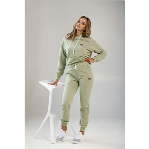 Custom Women Sage Green Hoodie <b>Jogger</b> Set Casual 100% Cotton Fleece Two Piece Tracksuit OEM Private Label Supplier - Product Image 2