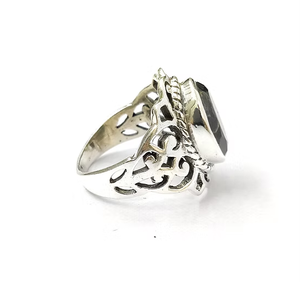 925 Sterling Silver <b>Ring</b> with Natural <b>Labradorite</b> Blue Glow Stone and Handmade Vintage Filigree Design - Product Image 3