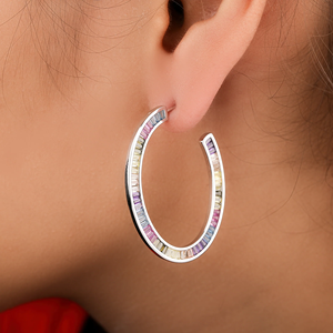 Modernos Pendientes de Aro Plateados con Cristales Multicolores y Engaste de Diamantes de Imitación para Mujer, Joyería para Fiestas - Product Image 4