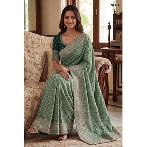 ราคาตลาดที่ดีที่สุดสำหรับการขายสินค้าพิเศษ ผ้าไหมวิชิตรารุ่นสวยงาม พร้อมงานปักดิ้นทองหนัก สำหรับผู้หญิง สวมใส่ในงานแต่งงาน - Product Image 1