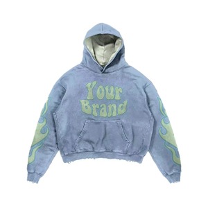 Sudadera con capucha de invierno para hombre, estilo urbano, bordada con pedrería, 100% algodón, vintage, desgastada, con cremallera y parche personalizados, corte cropped - Product Image 4