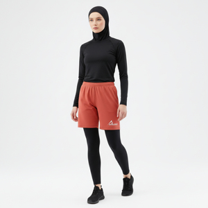 Shorts de sport 2-en-1 pour femme, taille élastique, séchage rapide, respirant, modeste, grandes tailles, avec leggings intégrés, pour l'entraînement quotidien - Product Image 1