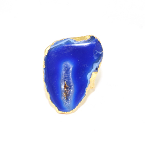 Modern Style Natural Blue Geode Druzy 18KGold Plated Crocodile Texture Big Band <b>Adjustable</b> <b>Ring</b> In Brass Metal Jewelry For Women - Product Image 1