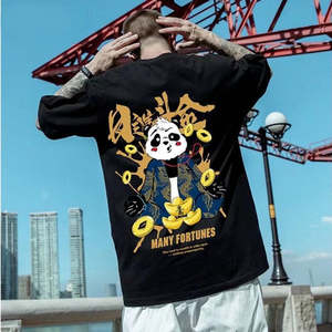 T-shirt Oversize Homme Many Fortunes Imprimé Panda Style Urbain Logo Avant Manches Courtes Col Rond Coupe Classique 100% Coton Séchage Rapide - Product Image 2