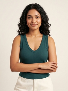 Débardeur côtelé à col en V pour femme, sans manches, coupe ajustée, style court, décontracté, doux, extensible, tricoté, mode quotidienne, basique, pour le quotidien - Product Image 3