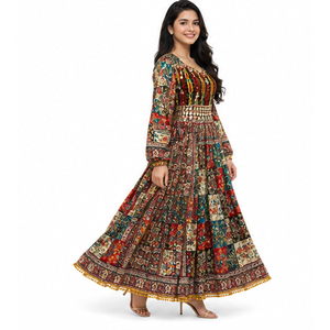 Ethnic Cultural Afghan Kuchi Mirror <b>Decorated</b> Chiffon Dress Washable Floor-Length Traditional Women's Afghan Kuchi Dresses - Product Image 2