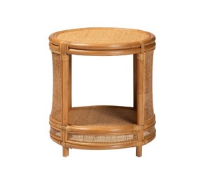 Natural Rattan <b>Side</b> <b>Table</b> with Woven Cane Panels, Round Top and Open Storage Shelf, <b>Rustic</b> Boho Accent <b>Table</b> for Home Use - Product Image 1
