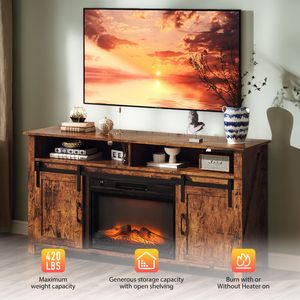 Customizable 58" Rustic Modern Weathered Barn <b>Door</b> Fireplace TV <b>Stand</b> with Sliding Track and 23" Inserts for Living Room - Product Image 5