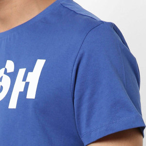 T-shirt décontracté pour homme à manches courtes, col rond, imprimé numérique bleu, motif rayé avec lettres sur le devant, coupe régulière, respirant, en jersey pour l'extérieur - Product Image 5