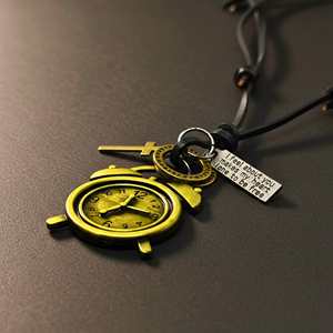 Fashion Pendant Necklace <b>Retro</b> Vintage 1.8-Inch Pure Stainless Steel <b>Clock</b> with Adjustable Leather Rope for Men & Boys - Product Image 5